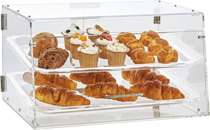 VEVOR Bakstandaard, 2 etages, toegang aan de achterkant, afneembare planken van transparant acryl, gebakstandaard voor zoet brood, 510 x 350 x 35 mm, broodvitrine