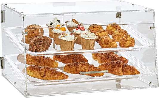 VEVOR Bakstandaard, 2 etages, toegang aan de achterkant, afneembare planken van transparant acryl, gebakstandaard voor zoet brood, 510 x 350 x 35 mm, broodvitrine