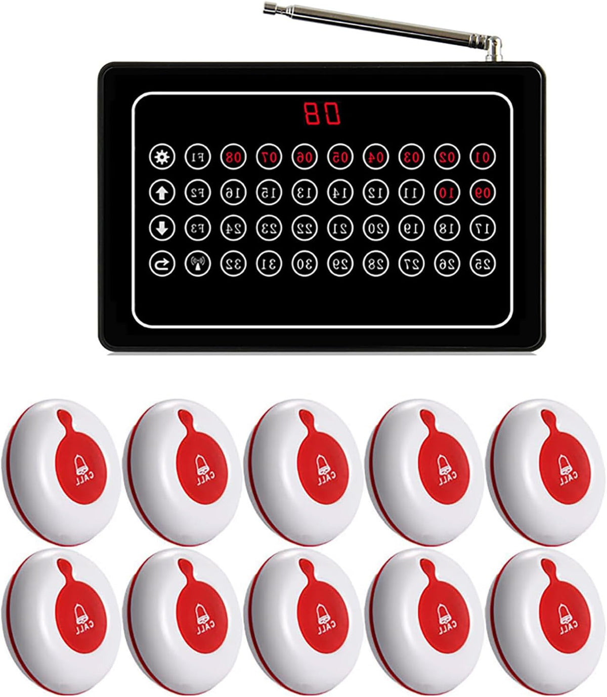 Draadloos Oproepsysteem – Personeelsoproep – Nurse Pager – Zorgoproepsysteem – Restaurant Pager – 32 Nummers Display – 500 Meter Bereik - QUORE