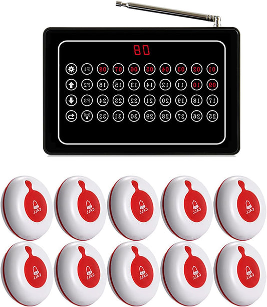 Draadloos Oproepsysteem – Personeelsoproep – Nurse Pager – Zorgoproepsysteem – Restaurant Pager – 32 Nummers Display – 500 Meter Bereik - QUORE