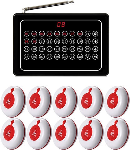 Ober Bellen Systeem Draadloze Verpleegkundige Calling Systeem Caregiver Pager Restaurant Bellen Systeem voor Restaurant Ziekenhuis Kliniek Verpleeghuis 1 Ontvanger 10 Waterdichte Oproep Knoppen