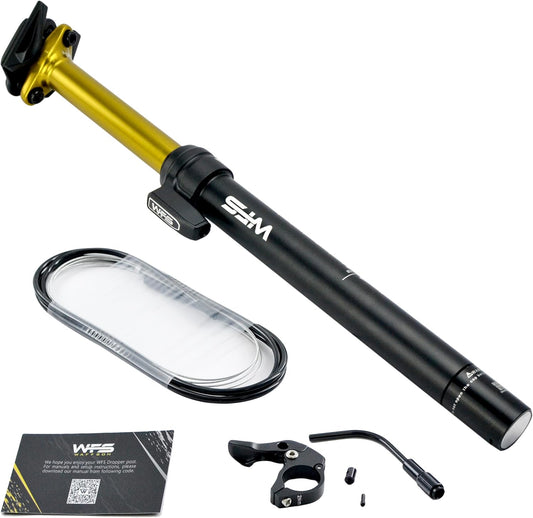 WFS Flex External Dropper Post Kit w/Remote Liver and Kabel, 27,2 x 367 mm, Reizen 90 mm, Aluminium Alloy Seatpost voor Mountain Bike, Road Bikes, MTB en BMX, Goud