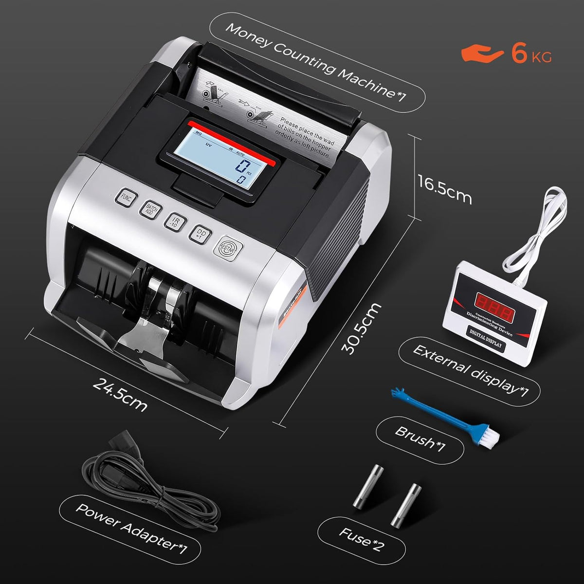 Bonvoisin Bankbiljettenteller, waardemeter voor geordende bankbiljetten met UV/MG/IR-vervalsherkenning, 1000 stuks/min, geldtelmachine met inklapbaar en draaibaar display