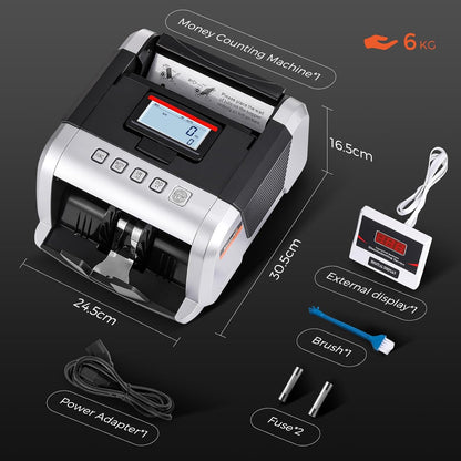 Bonvoisin Bankbiljettenteller, waardemeter voor geordende bankbiljetten met UV/MG/IR-vervalsherkenning, 1000 stuks/min, geldtelmachine met inklapbaar en draaibaar display