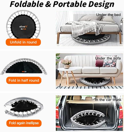 ATIVAFIT 102 cm opvouwbare trampoline met verstelbare schuimrubberen handgreep voor binnengebruik door volwassenen Ideaal voor fysieke fitnesstraining binnenshuis Thuis sporten