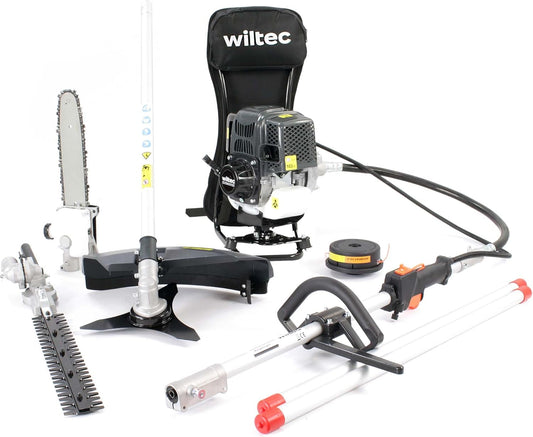 Wiltec 4-in-1 multitool voor tuinonderhoud met 4-takt motor incl. verlengstuk o.a. heggenschaar, snoeischaar