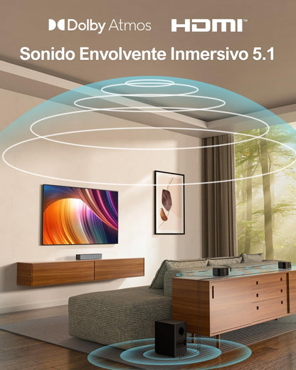 ULTIMEA 5.1 soundbar met subwoofer, soundbar voor tv met Dolby Atmos, thuisbioscoopsysteem met 2 achterluidsprekers, surround sound, app-bediening, instelbare bas, HDMI, Bluetooth, Poseidon D60