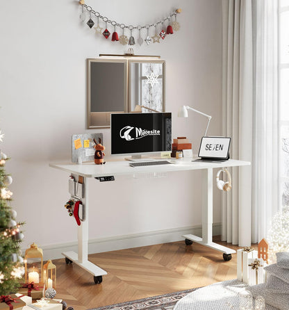 MAIDeSITe Height Adjustable Desk (120 x 60cm) Easy to Assemble Desk Height Adjustable Electric with 4 Memory Buttons and Memoboard and 360° Wheels Desk SN1 - QUORE