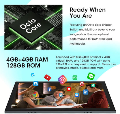 CWOWDEFU Tablet met SIM-kaartsleuf, 10 inch tablet, 4G LTE en telefoon (oproepen), Android 14,8 GB RAM, 128 GB ROM (TF tot 1 TB), GSM ontgrendeld, phablet, 6000 mAh, GPS, Octa-Core (grijs)