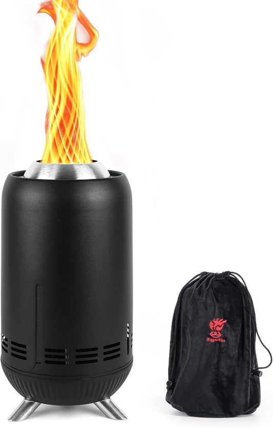 XL Tafelblad Vuurplaats | Outdoor Zwarte Mini Vuurplaats voor Stedelijke & Voorsteden | Roestvrij Staal Secundaire Verbranding Camping Kachel Lage Rook Gevoed door Pellets met Reistas, 30,6x16,3cm