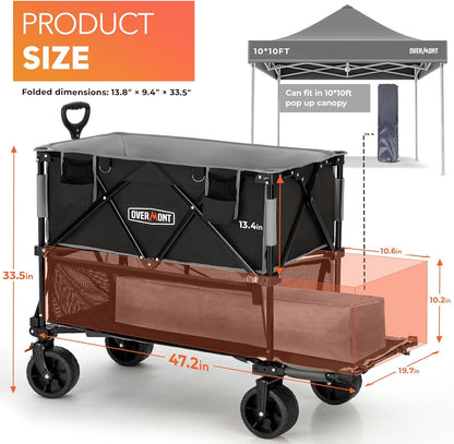 Overmont 400 l opvouwbare wagen met twee verdiepingen – opvouwbare wagen met grote capaciteit – verlenging van 132 cm, grote offroad-wielen voor kamperen, voetbalwedstrijden, sportevenementen
