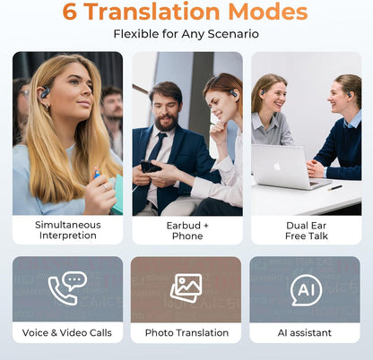 Kentfaith AI Translator Earbuds Real Time 4-in-1 Vertaal oordopjes, 132 talen met AI assistent, Bluetooth 5.4 voor reizen, zaken, leren