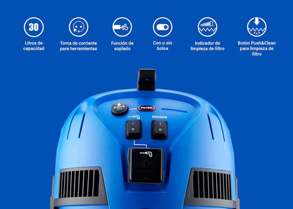 Nilfisk Multi II 30L T Nat-/droogzuiger met stopcontact - stofzuiger voor werkplaats, huis, tuin en auto (1400 W)