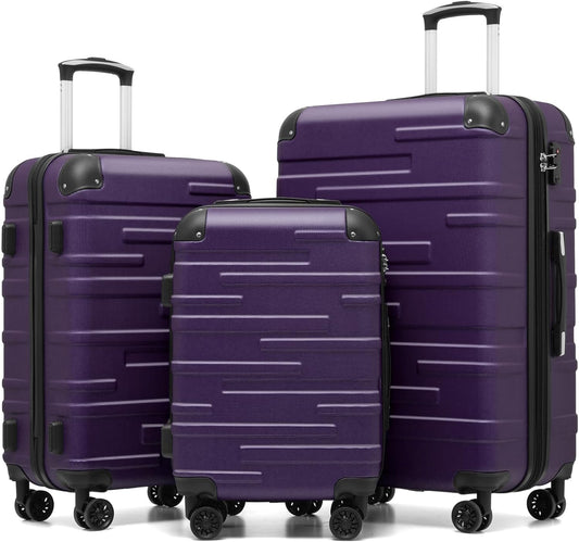 COOLIFE Koffer met harde schaal, rolkoffer, reiskoffer, vergrotende bagage (alleen grote koffer uitbreidbaar), ABS-materiaal met TSA-slot en 4 wielen, grijspaars, Koffer-Set, Koffer set; reiskofferset
