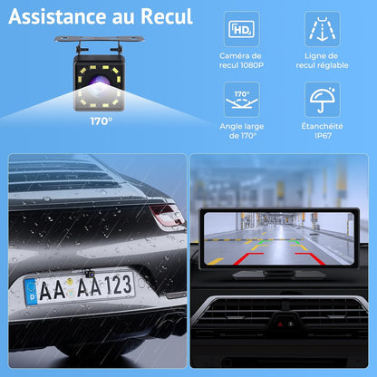 10,26 inch Carplay-scherm, compatibel met CarPlay en Android Auto, Car Play-display met 1080p achteraanzicht, mirror link, spraakbediening, bluetooth-audio, GPS, FM, AUX
