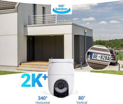 Beveiligingscamera Buiten - WiFi-bewakingscamera - Camerabewaking - Ddraadloos - Batterijen - Automatische Tracking - AI-Detectie - Personen - Voertuigen - AOV-Modus - Kleurennachtzicht - Tweerichtingsaudio - WiFi 6 - Wit