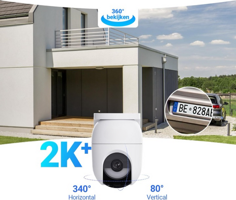 Beveiligingscamera Buiten - WiFi-bewakingscamera - Camerabewaking - Ddraadloos - Batterijen - Automatische Tracking - AI-Detectie - Personen - Voertuigen - AOV-Modus - Kleurennachtzicht - Tweerichtingsaudio - WiFi 6 - Wit