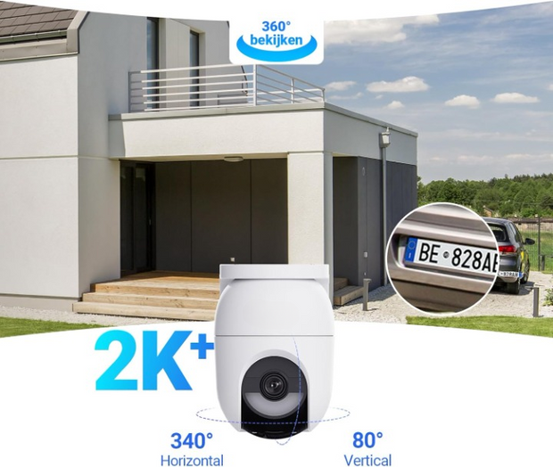 Beveiligingscamera Buiten - WiFi-bewakingscamera - Camerabewaking - Ddraadloos - Batterijen - Automatische Tracking - AI-Detectie - Personen - Voertuigen - AOV-Modus - Kleurennachtzicht - Tweerichtingsaudio - WiFi 6 - Wit