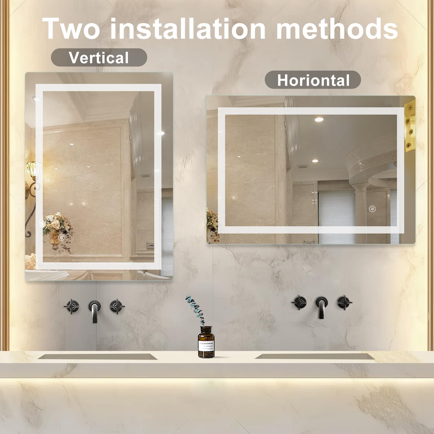 Sanitemodar LED Bathroom Mirror 80 x 100 cm, Bathroom Mirror with Light, Wall Mirror with Touch Switch - QUORE