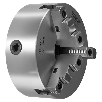 VEVOR 3-jaw lathe holder, 200 mm, self-centering chuck with 2 1/4"-8 threaded support plate, 4-200 mm clamping range with T-wrench screws, HT300 material, for wood-metal lathe