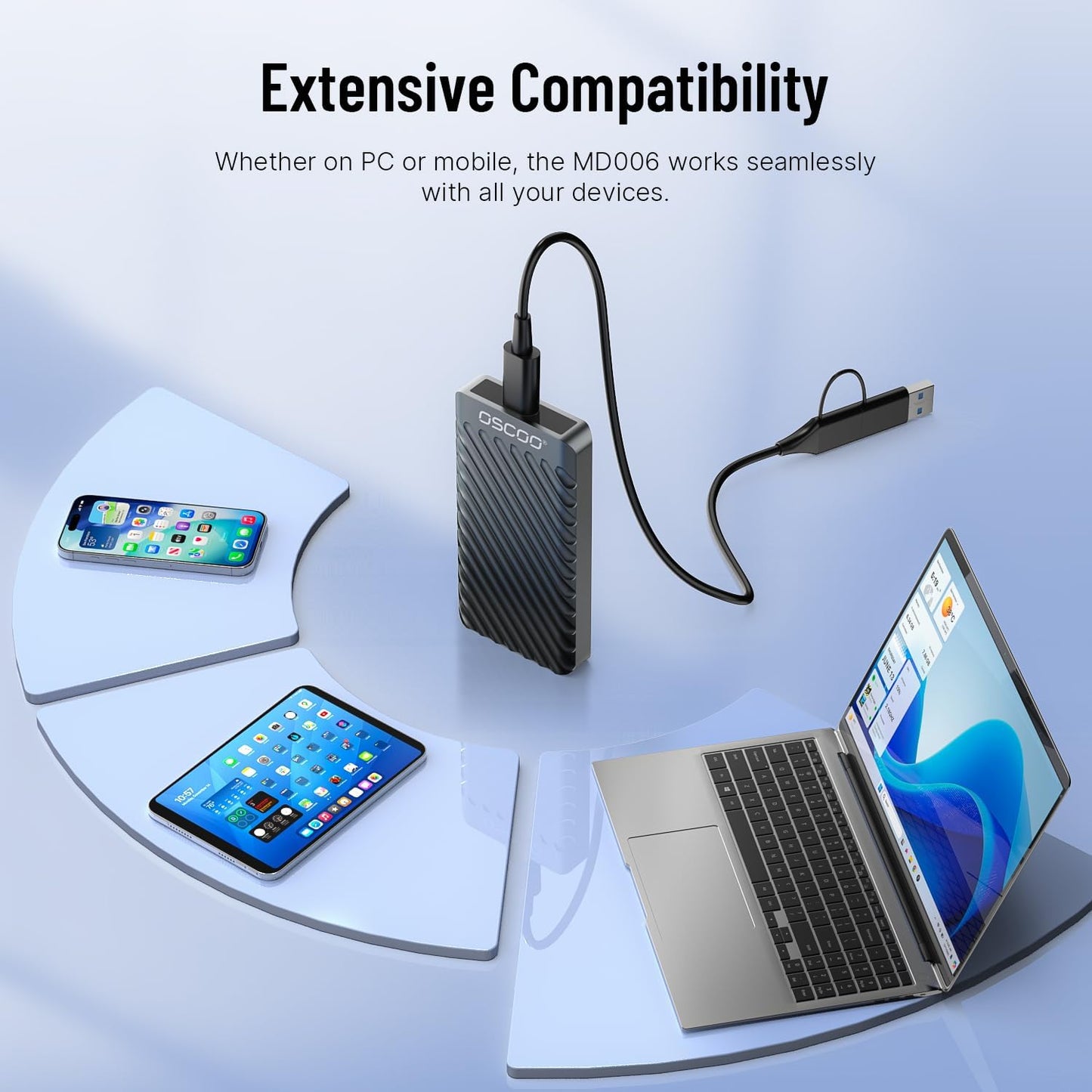 4TB Draagbare SSD USB 3.2 Gen 2x2 externe SSD tot 2000MB/s Externe Harde Schijven Dubbele USB-C en USB-A compatibel met smartphones, laptops, tablets, smart tv's, camera's, spelconsoles