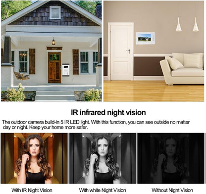 LIBO 7 inch bedraad video-deurbel deurtelefoonsysteem 2 monitoren met 1 IR-camera, twee belknoppen, nachtzicht, 800x480 hoge resolutie, geschikt voor 2 gehuisvest voor meerdere appartementen / gezinnen