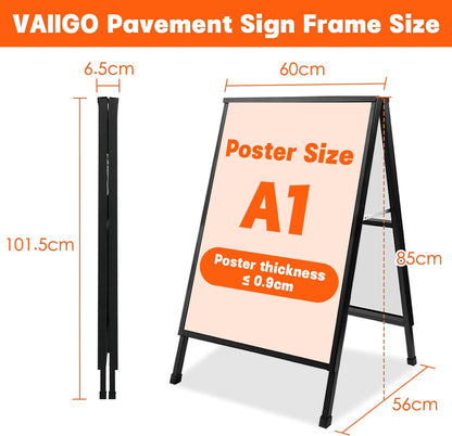 A1 bestratingsbord, A-bord, een frame, dubbelzijdig bestratingsbord, posterhouder, displaystandaard met 2 anti-verblindende hoezen en golfplaten voor zaken, restaurants, buitenreclameborden