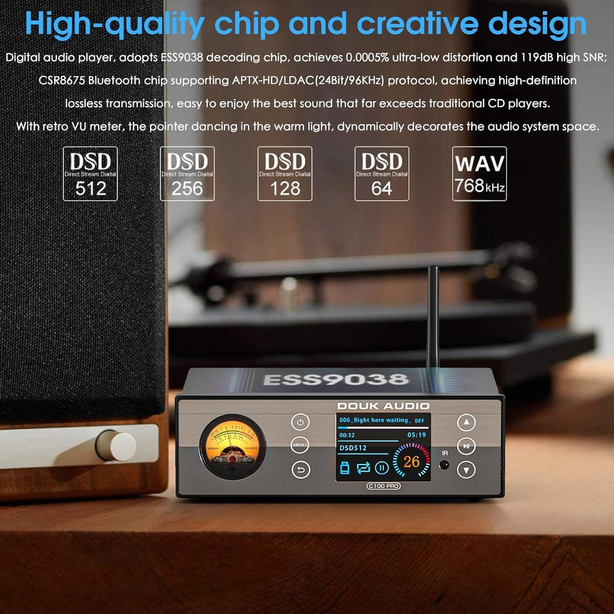 HiFi Bluetooth voorversterker USB speler ESS9038 DAC muziek streamer DSD512 (Douk Audio C100 PRO)