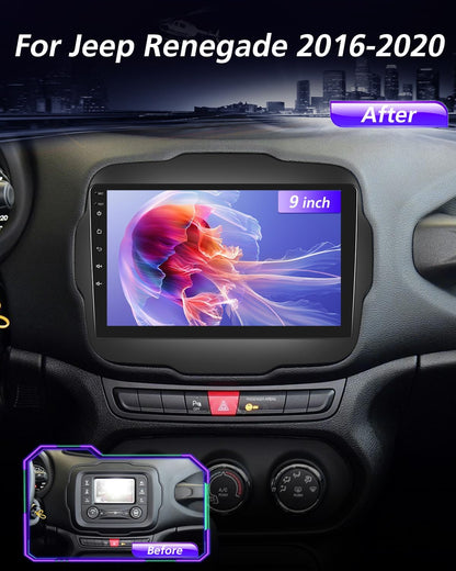 NHOPEEW 8 Core 4+64G autoradio voor Jeep Renegade 2016 2017 2018 2019 2020-9 inch radio-ondersteuning Carplay & Android Auto 5G WiFi & GPS DSP 3D Auto Mondel Display Koelventilator +