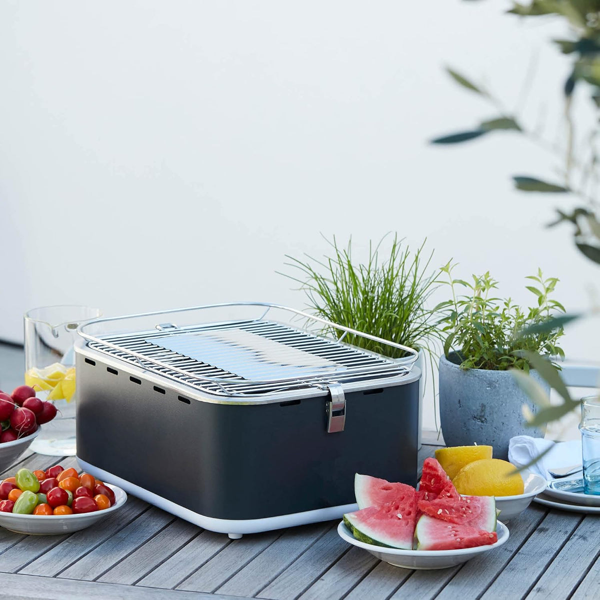Barbecook tafel bbq Carlo houtskool barbecue met draagtas, geschikt voor 6 personen, Urban Grey, 44x33x21cm