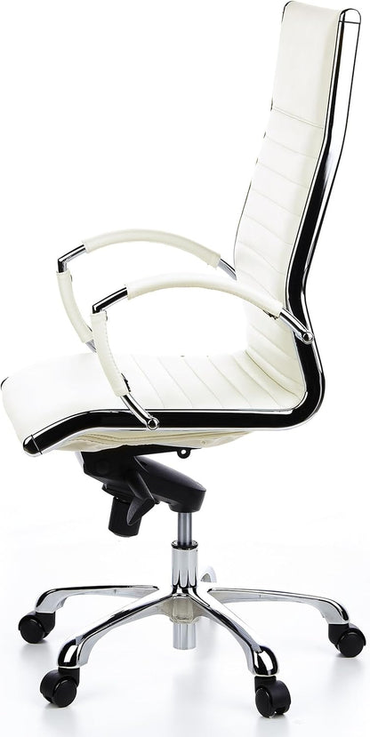 hjh OFFICE Parma 20 660510 Bureaustoel, managersstoel, leer, crème, design klassiek, hoogwaardige afwerking, hoge rugleuning, ergonomische bureaustoel, draaistoel, XXL managersstoel