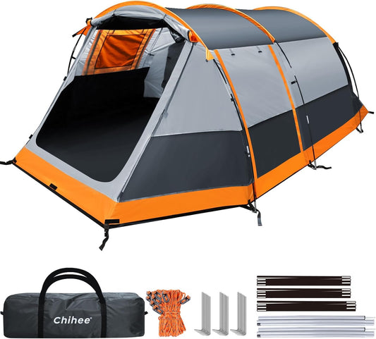 Chihee Kampeertenten, tunneltent, 4 personen, familietent met 2 deuren, extra weerbestendige tent, 4 seizoenen, met dubbele waterdichte grondzeil, afgeschermde kamer, veranda, draagtas voor reizen,