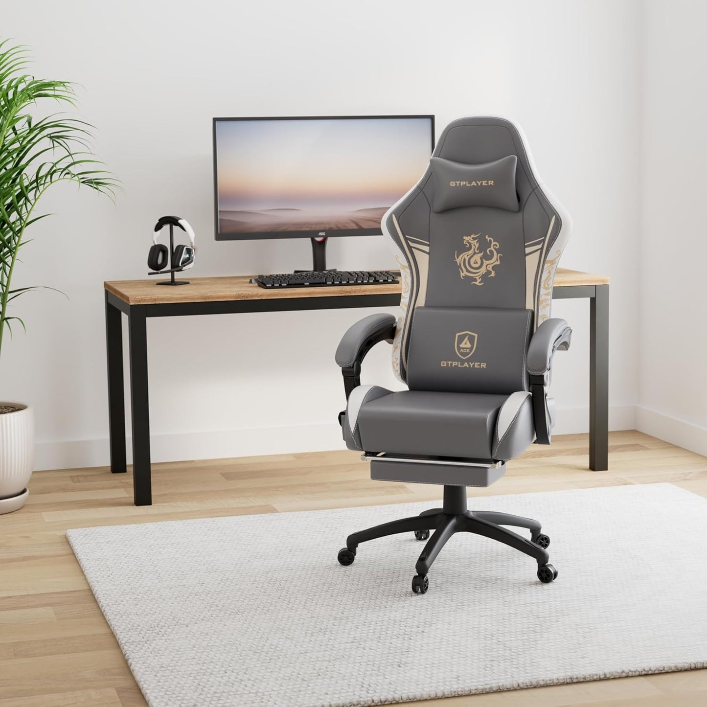 Gamingstoel – Bureaustoel – Gamestoel – Computerstoel – Stoel Grijs – Bluetooth Surround Speakers – Ergonomisch Met Voetsteun