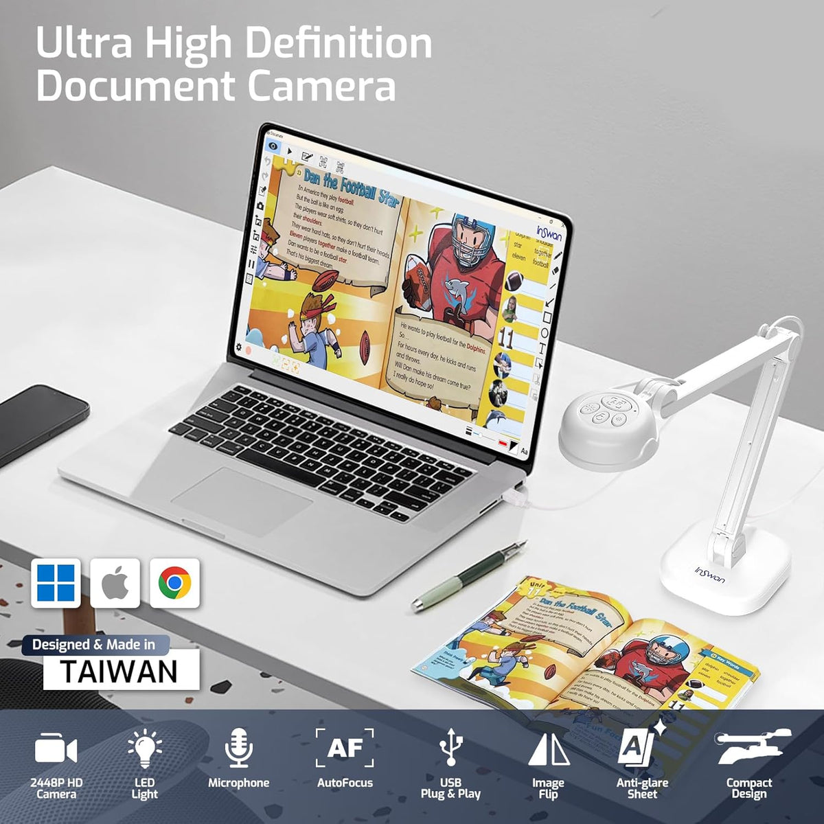 USB-documentcamera – Documentcamera – Visualizer – Presentatiecamera – Handcamera – 8 megapixel – Autofocus met LED-verlichting