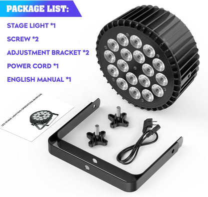 2 stuks RGBWA UV Par LED-spots, 200 W, 18 leds, podiumverlichting met D MX 7/10 CH en stroboscoopverlichting, discolicht voor party, DJ, bar, club, bruiloft, show, Kerstmis, Halloween