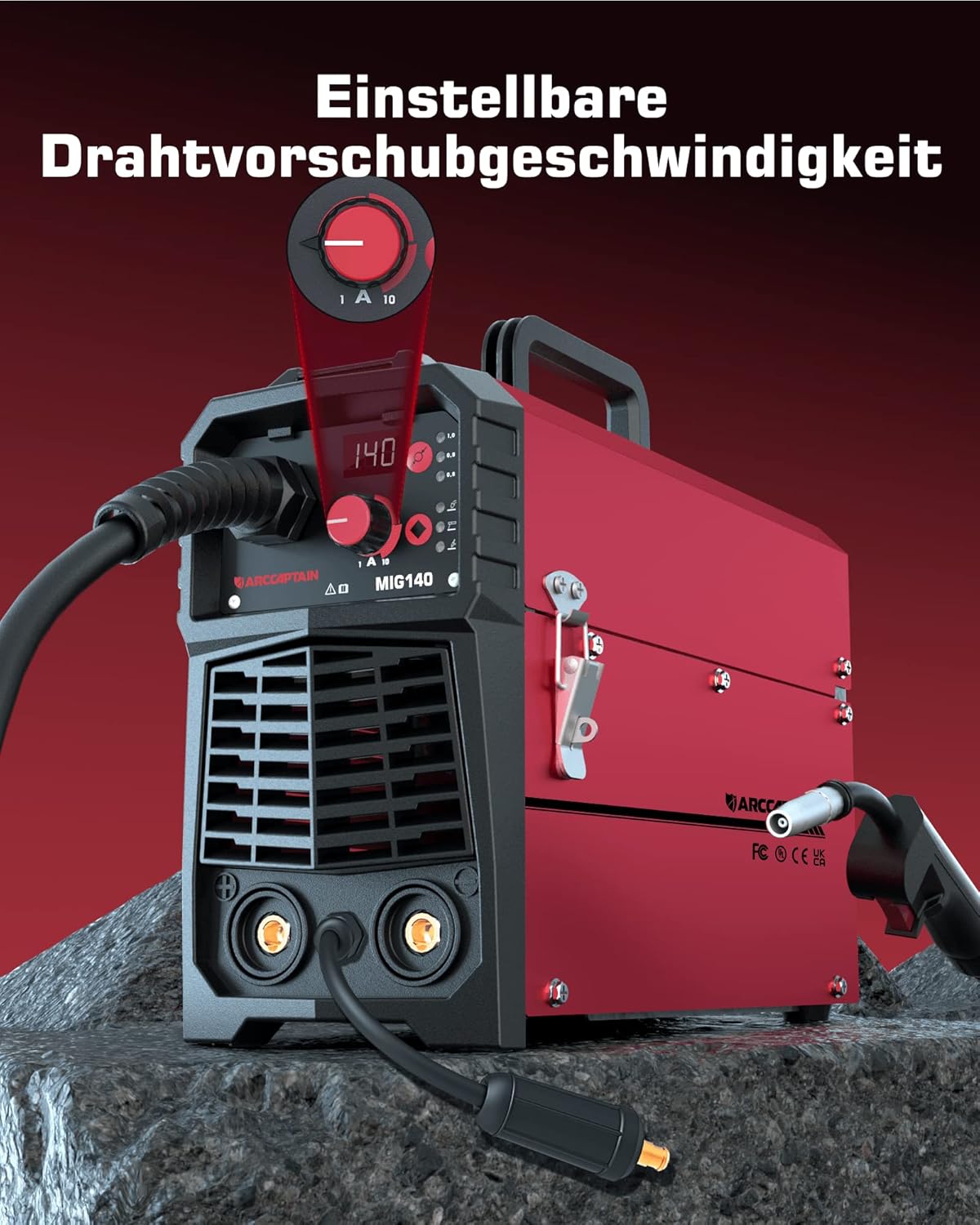 ARCCAPTAIN MIG MAG lasapparaat onder beschermend gas met IGBT 140A AC230V, 5-in-1 soldeerstation met vuldraad FLUX/MMA E-Hand/Lift TIG met synergetische draaddispenser en 1 kg 0,8 mm gevulde draad