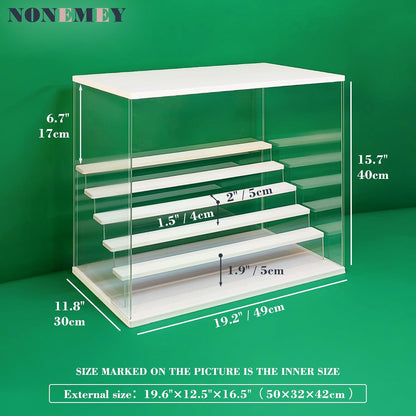 Nonemey Transparante Acryl Vitrinestandaard met Led Licht, 2/3/4/5/6 Lagen Opslag Vitrine Stofdichte Organisator Acryl Doos voor verzamelobjecten Beeldjes (Wit, 6Tier-49*30*40 cm)