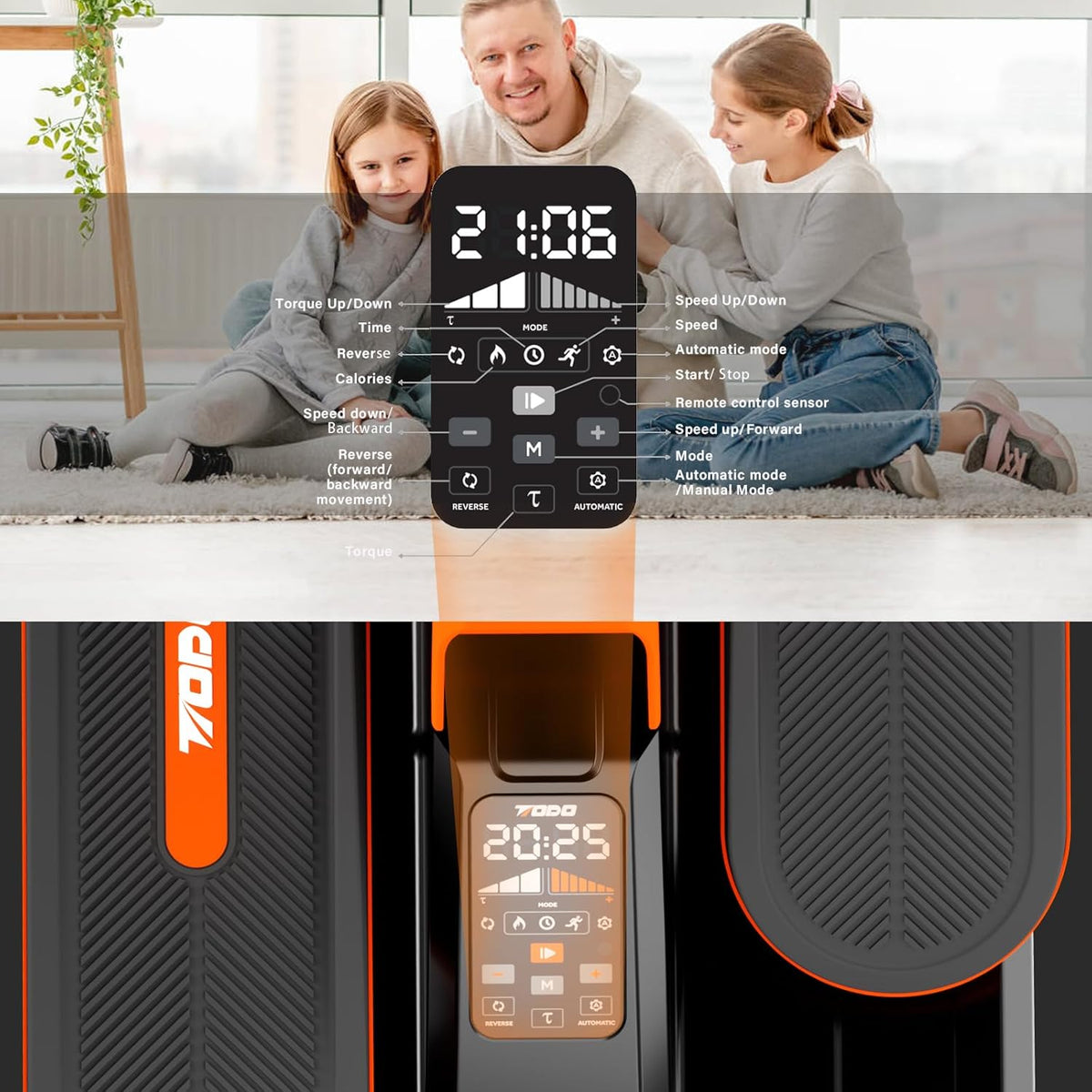 Elliptische Trainer – Crosstrainer – Mini Hometrainer – Fietstrainer – Pedaltrainer – Oranje Variant – 7 Weerstanden – 12 Snelheden Met App & Afstandsbediening - QUORE
