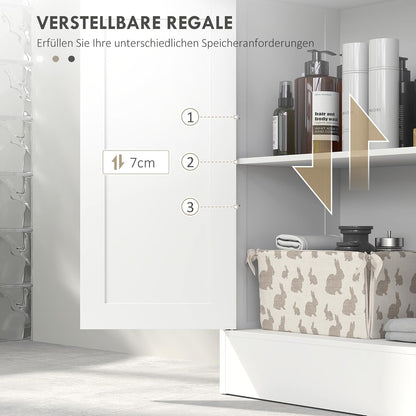 Badkamerkast – Opbergkast – Kast Met Laden – Opbergmeubel – Badkamermeubel – Verstelbare Plank – Waterbestendig MDF 60x30x109 cm Wit - QUORE