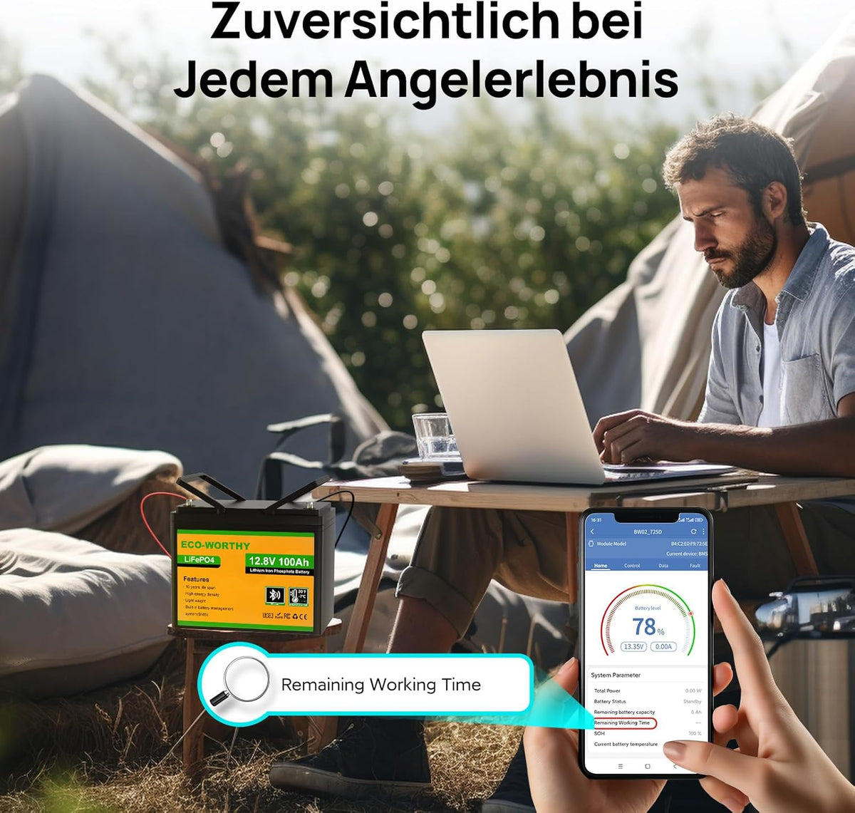 12V 100Ah LiFePO4 Accu – Lithium Accu – Zonne-Accu – Camper Accu – Boot Accu – Bluetooth Connectiviteit – Tot 15.000 Laadcycli