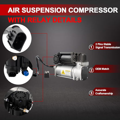 Luchtveringcompressor met relais, compatibel met Mercedes E-Klasse W212 S212 2009-2016 CLS C218 X218 Persluchtsysteem OE# 2123200104 2123200404 4154033230 462380018