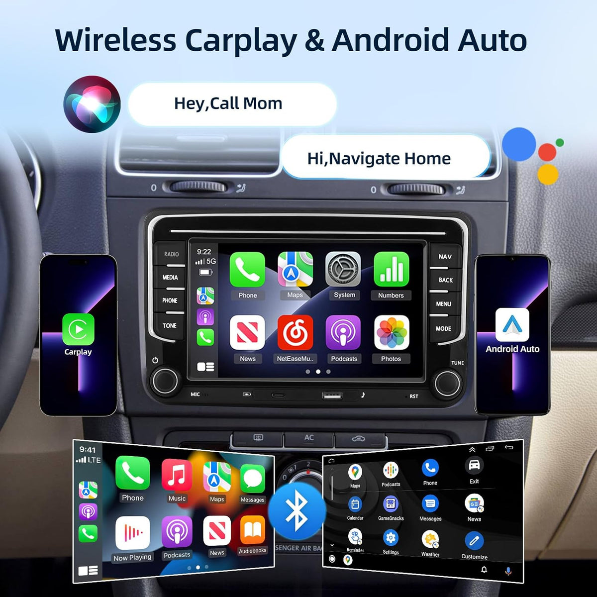 Autoradio – Auto Stereo – Multimedia Speler – Navigatiesysteem – Touchscreen Radio – 7 Inch HD Scherm – Draadloze CarPlay & Android Auto