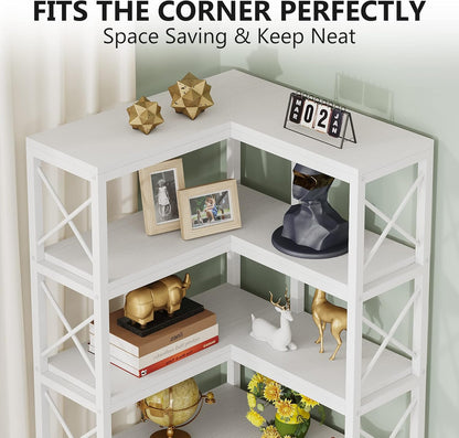 Tribesigns Corner Rack with 7 Shelves, Large Modern Corner Shelf, 7 Stories Corner Shelf with Metal Frame for Living Room, Home Office (White)