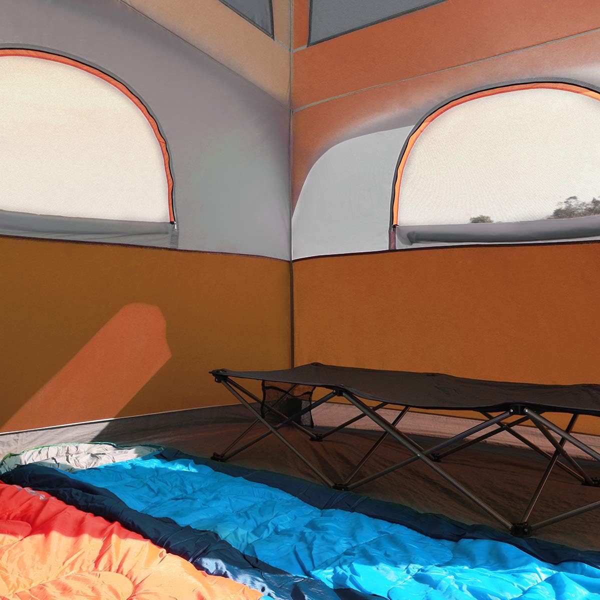 UNP Tenten voor 6 personen, waterdicht, winddicht, eenvoudige montage, dubbellaagse familie-campingtent met 1 netdeur en 5 grote netramen, 3 m x 2,9 m x 2,9 cm x 2,9 cm (H)
