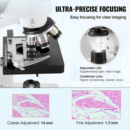 Binoculaire Microscoop – Microscoop – Laboratoriummicroscoop – Biologische Microscoop – Composiet Microscoop – 40x-2500x Vergroting – Instelbare LED Verlichting