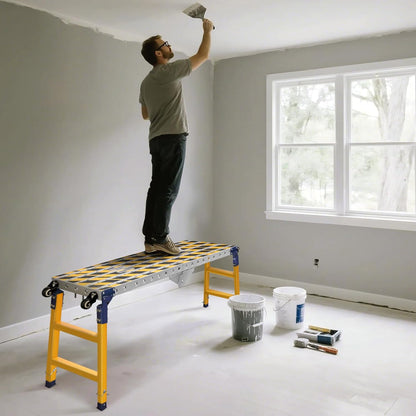 Stabiel 2-in-1 werkplatform + beweegbare lastafel met antislip plakstrips, 140 x 36 cm, verzinkte steiger met verstelbare hoogte, belastbaar tot 500 kg