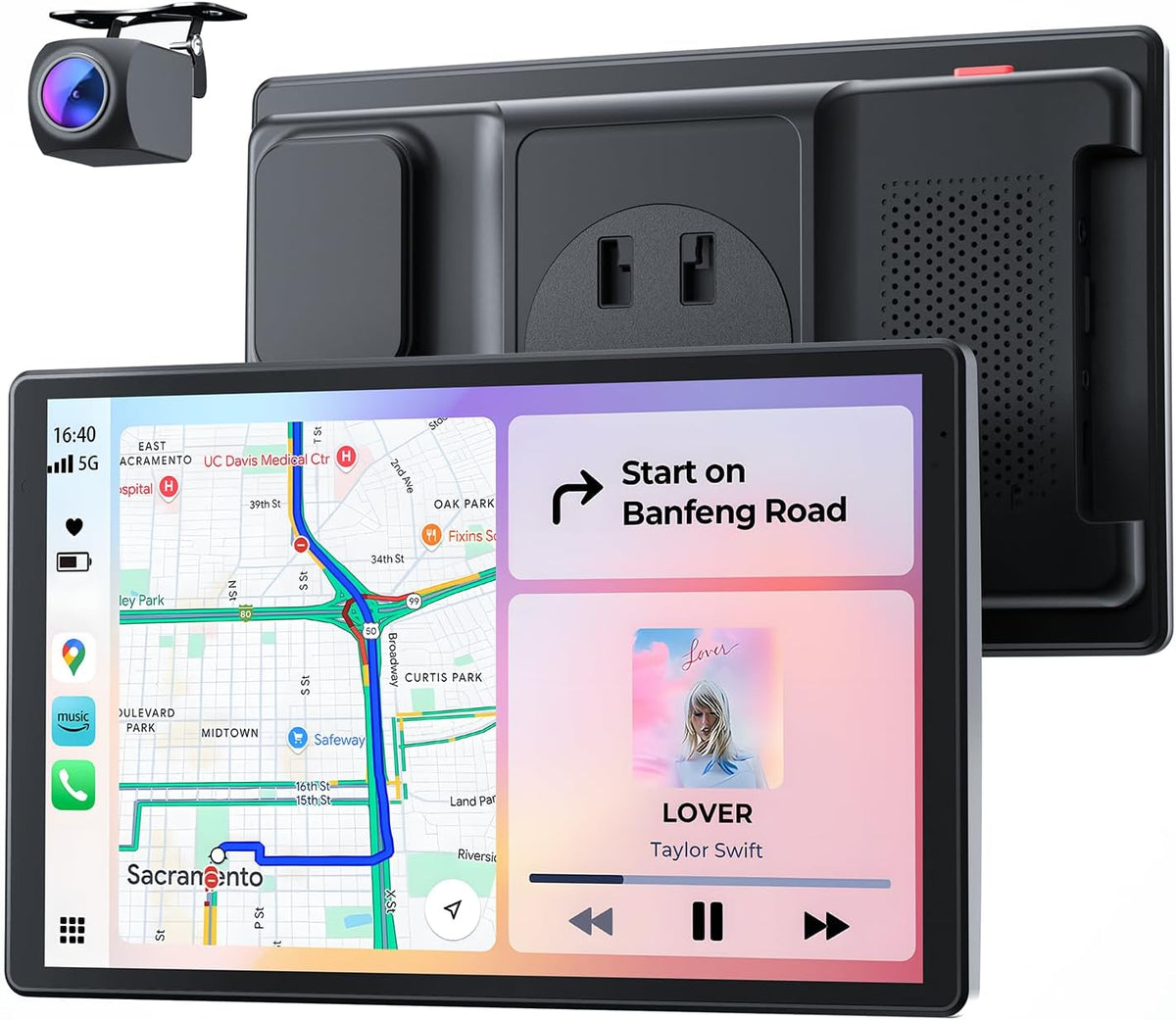 8'' Draagbaar autoscherm voor Apple CarPlay & Android Auto, 1440x900 HD-scherm, magnetische montage, OTA-updates, portret- en landschapsmodi, back-upcamera, Bluetooth, spraakbediening