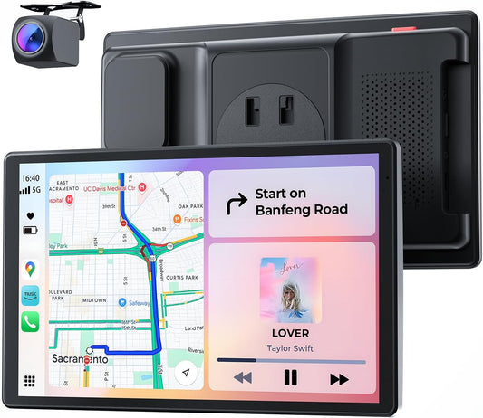8'' Draagbaar autoscherm voor Apple CarPlay & Android Auto, 1440x900 HD-scherm, magnetische montage, OTA-updates, portret- en landschapsmodi, back-upcamera, Bluetooth, spraakbediening