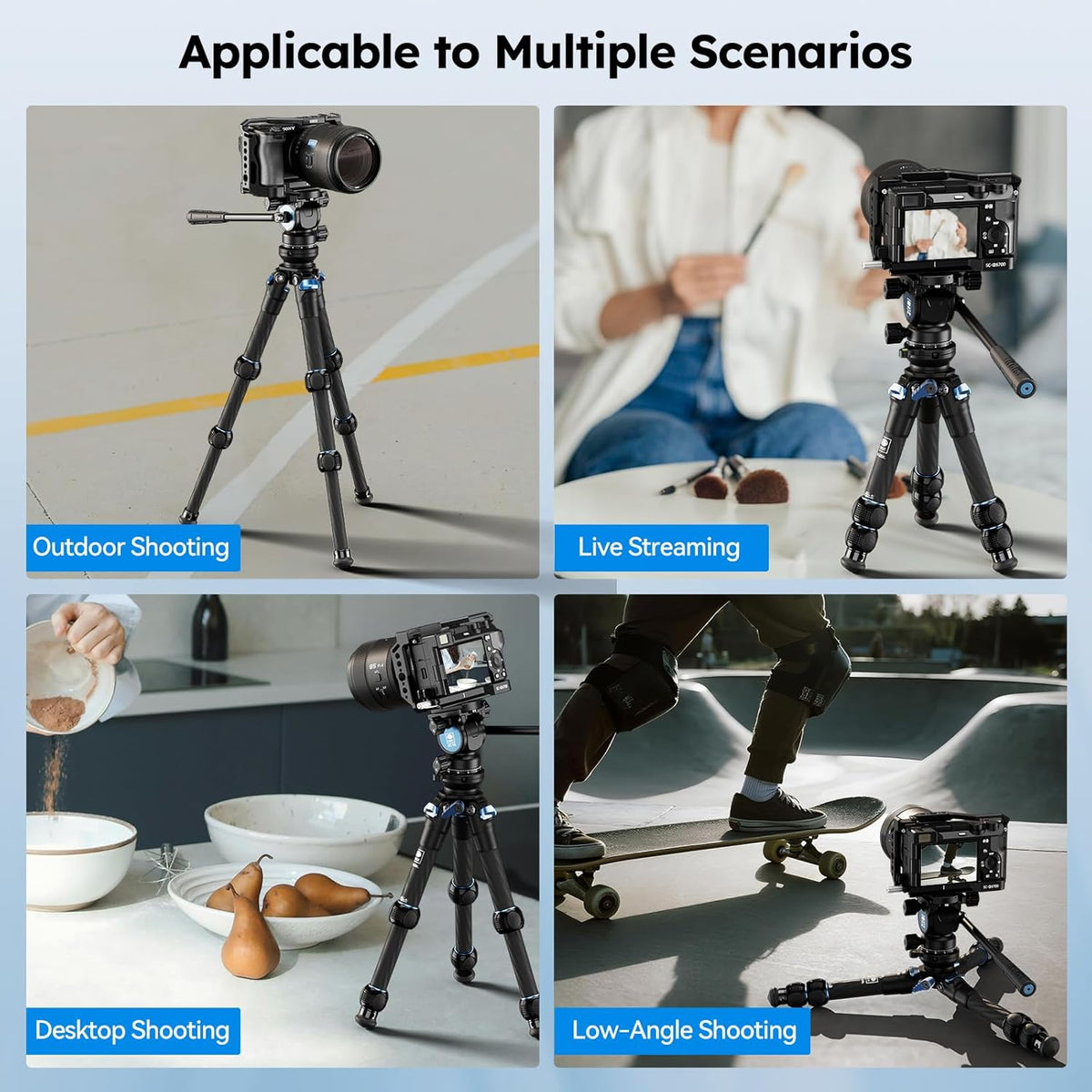 Mini Videostatief – Statief – Tafelstatief – Camerastatief – Reisstatief – Koolstofvezel – Nivelleringsbasis 15° – 360° Panorama Fluid Head