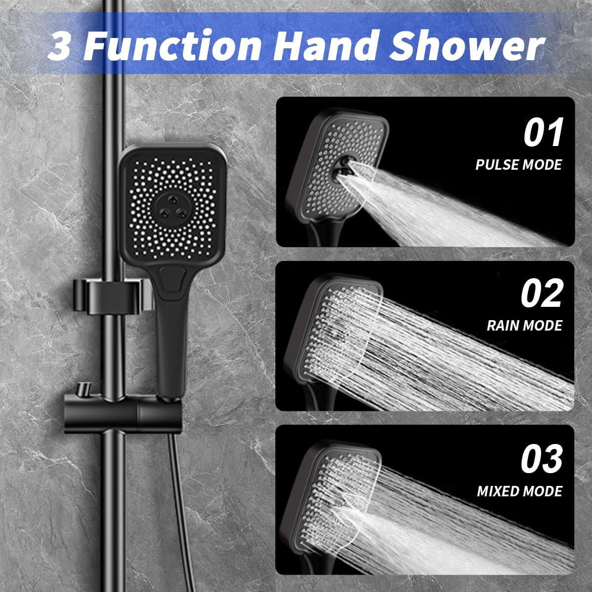 Douchesysteem Met Thermostaat – Regendouche – Douchekolom – Handdouche – Baduitloop – 31 x 20 cm Regendouche – Verstelbare Hoogte Tot 1,3 m